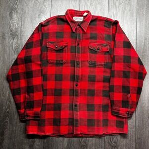 Workpro Mens XL Red Black Buffalo Plaid Heavy Flannel Work Shirt Button Down
